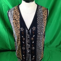 Victoria Jones Vest Size Large  Black Embroidered Leopard Design - £19.63 GBP