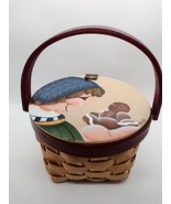 Vintage Handpainted Split Wood Lidded Basket Leather Hinge Gingerbread M... - £10.82 GBP