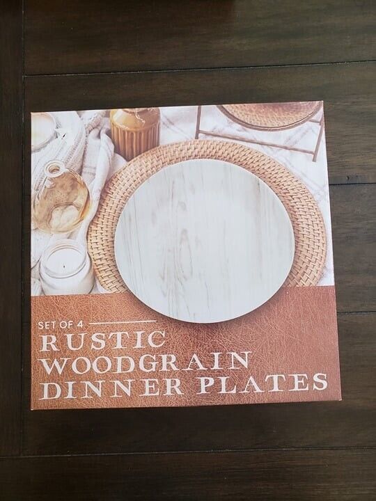 Primary image for New in Box Set of 4 Rustic Wood Grain Dinner Plates