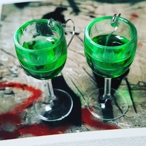 Unique Handmade Absinthe Glass Earrings Drink Emerald Green Spirit Miniature - $12.65