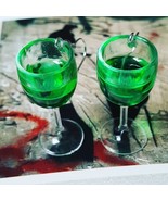 UNIQUE Handmade ABSINTHE GLASS EARRINGS drink EMERALD GREEN spirit MINIA... - €10,85 EUR