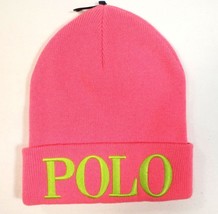 Polo Ralph Lauren Signature Pink Wool Blend Cuff Knit Beanie Ski Cap Womens NWT - £36.16 GBP