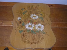 Large Handmade Wood Burned Plaque with Painted White &amp; Yellow Daisies Flower Pot - £8.16 GBP