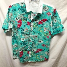 SSLR Mens Sz M Blue Floral Print Button Up Shirt Hawaiian - $18.81