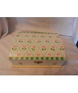 Large White Wooden Trinket Jewelry Storage Box with Red &amp; Green Flowers - £31.38 GBP