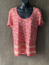 LUCKY BRAND Women Bohemian Medium Red Beige Floral Pattern Peasant  Top Cotton - £10.46 GBP