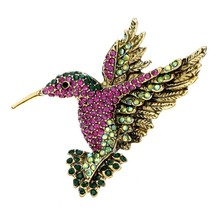 Broche de colibrí colorido con diamantes de imitación, accesorios de moda - £18.37 GBP