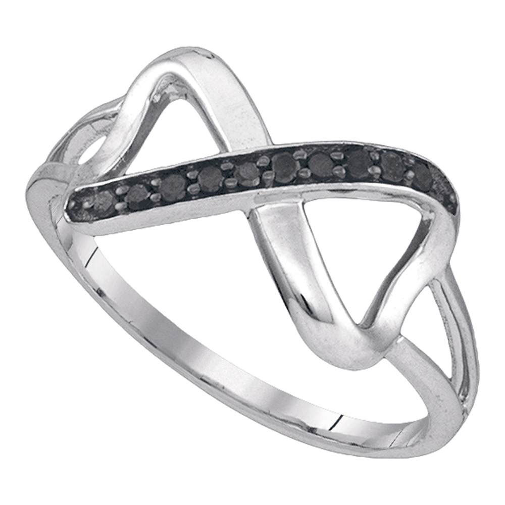 10k White Gold Round Black Color Enhanced Diamond Infinity Fashion Ring 1/10