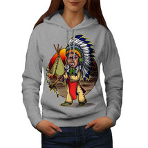 Wellcoda Native Indian Man Womens Hoodie, Cartoon Casual Hooded Sweatshirt - £28.63 GBP