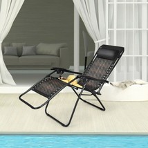 Folding Rattan Zero Gravity Lounge Chair with Removable Head Pillow-Brown - £81.63 GBP