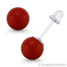 3mm-8mm Red Coral Ball Studs Screwback-Bell Stud Earrings in 14k 14kt White Gold - £31.31 GBP+