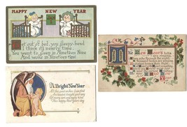 9 New Year Postcards Kids Father Time Embossed Angels Literary Poem Poetry - £11.62 GBP