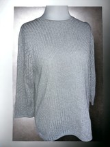 Alfred Dunner quarter sleeve solid silver lame metallic pullover sweater... - $43.39