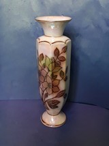 Vintage Old Pottery Decor Porcelain VASE Floral pattern Brown Nacre marked - £39.19 GBP