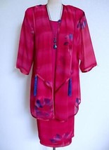 Vtg Maggie Shepherd 3Pc Jacket Dress XL L M Fuchsia Watercolor Floral Tassels - £31.23 GBP