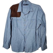 Polo by Ralph Lauren Men XXL Blue Denim Button Down Long Sleeve Patch Shirt - £53.71 GBP