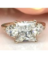 4.30Ct Princesse Trois Pierre Simulé Anneau Fiançailles Diamant or Jaune... - $1,926.46 MXN