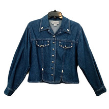 Stonebridge Petite Vintage Womens Long Sleeve Studded Blue Denim Jacket Size 6P - £17.35 GBP