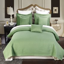 Blancho Bedding Luxury Sage Checkered Quilted Wrinkle Free Microfiber Multi-Piec - £118.71 GBP