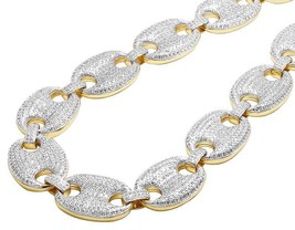 14K Yellow Gold Finish Puff Gucci Simulated Diamond Necklace Chain 26&quot;, 25MM - £238.10 GBP