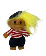 Vintage Russ Troll Doll 4&quot; Frenchman Red/White Shirt/Black Pants Yellow ... - £13.81 GBP