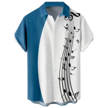 Music Notes Collared Bowling Shirt Men&#39;s Size M Buttons Short Sleeve Pocket NEW - £16.47 GBP
