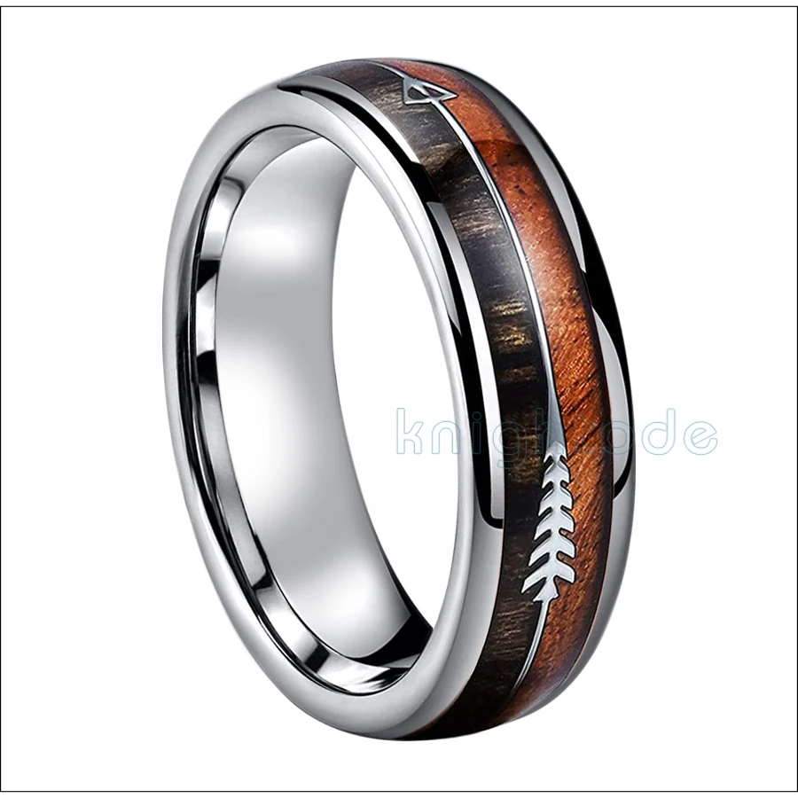 6mm Tungsten Carbide Ring Stainless Steel Arrow/Koa Wood Inlay For Men Women Wed - $56.76