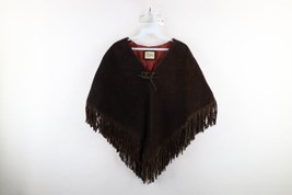 Vtg 50s 60s Boho Chic Womens 36 Fringed Suede Leather Cape Poncho Jacket Brown - £155.71 GBP
