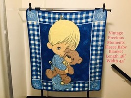 Vintage Precious Moments Boy &amp; His Teddy Luxe Fleece Baby Blanket Throw HTF - £232.33 GBP