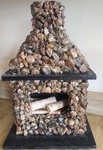 Vintage Folk Art Wood &amp; Stone Fireplace  Décor Rustic Cabin Lake House Handmade - £53.82 GBP