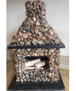 Vintage Folk Art Wood &amp; Stone Fireplace  Décor Rustic Cabin Lake House H... - £50.40 GBP