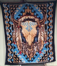 Buffalo Skull Indian Native American Western Feather Queen Blanket Bedspread - £47.93 GBP