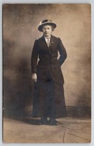 RPPC Edwardian Woman Hat Eyeglasses And Tie Portrait Postcard O27 - £7.05 GBP