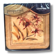 Pimpernel Coasters Floral Set Of 6 Cork Backed Lily Flowers New Sealed C17 - $19.95