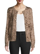Time And Tru Women&#39;s Crew Neck Cardigan Sweater MEDIUM (8-10) Leopard Pr... - $18.99