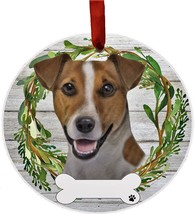 Jack Russell  Dog Wreath Ornament Personalizable Christmas  Holiday Decoration - £11.27 GBP