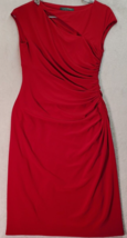 Lauren Ralph Lauren Cutout Dress Womens Size 2 Red Polyester Brotch Lined Ruched - $31.36