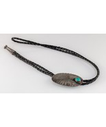 Sterling Silver Sunburst Bolo Tie with Turquoise Accent Braided Leather - $906.53 CAD