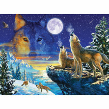 Framed canvas art print giclee howling wolves full moon winter snowy owl night - $39.59+