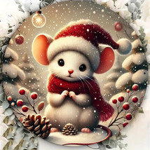 Adorable Christmas Mouse in Winter - 8&quot; Round Metal Sign - NEW - £11.85 GBP