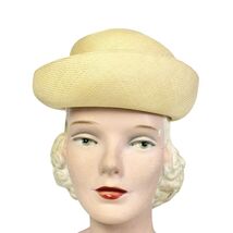 VTG Leslie James Straw Hat Turned Brim Church Panama Style Fine Straw S - $29.65