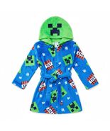 Minecraft Boy&#39;s Winter Holiday Cozy Fleece Creeper Hooded Bathrobe, Robe - $29.99