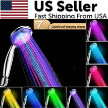 Handheld 7 Color Changing LED Light Water Bath Home Bathroom Shower Head Glow - £11.40 GBP