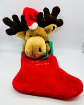 Holiday Time Moose Santa Hat Christmas Stocking Plush Stuffed Animal 21 ... - £13.23 GBP