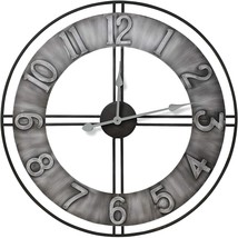 Grey Large 24&quot; Oversized Distressed Finish Style Wall Clock, Modern Rust... - £46.69 GBP