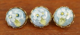 Vintage Costume Jewelry Gold Tone Hand Painted Blue Floral Porcelain Brooch Pin - £16.55 GBP