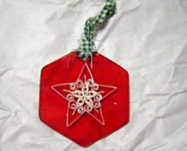 White Star on Red glass Ornament, Handcrafted Paper Quill New - $14.99