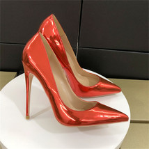 Women Shiny Red Patent Pointed Toe Stiletto High Heels Wedding Bridal Shoes Chic - £59.51 GBP