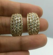 14K Yellow Gold Over Round Cut White Diamond Hoop Huggie Earrings 2.90ct - £89.08 GBP
