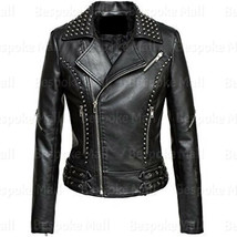 New Men&#39;s Black Studded Punk Unique Brando Real Cowhide Biker Leather Ja... - £215.54 GBP